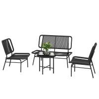 Outsunny Ensemble mobilier de jardin en rotin 4 pièces, canapé extérieur avec table métal, noir