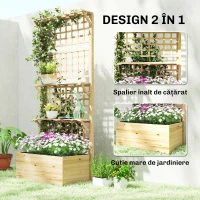 Outsunny Jardinieră Ridicată din Lemn cu Grilaj, Acoperiș și 2 Rafturi, 76x43.5x177 cm, Lemn Natural(m-4)