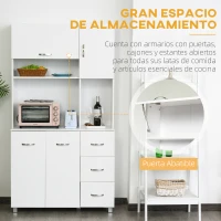HOMCOM Armario de Cocina Moderno Mueble Auxiliar con 3 Cajones 4 Puertas y Estantes Ajustables 100x39,5x183,5 cm Blanco(m-4)