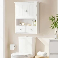 kleankin Armadietto Pensile Bagno a 2 Ante con Ripiano Aperto e 2 Cassetti in Legno, Bianco(m-2)