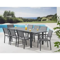 Ensemble repas de jardin 6 a 8 personnes : Table extensible 180-240 cm + 2 fauteuils + 6 chaises - Gris(m-1)