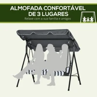 Outsunny Balanço de Jardim Exterior Baloiço de 3 Lugares com Toldo Ajustável e Estrutura de Aço 172x110x153 cm Cinzento e Branco(m-6)