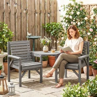 Outsunny Wooden Garden Bistro Set, 2 Seater Wooden Outdoor Table and Chairs with Parasol Hole for Patio, Light Grey(m-9)
