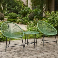 Outsunny Rattan Bistro Set with Acapulco Chairs and Glass Table, Green(m-9)