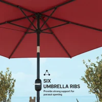 Outsunny 2.6 m Garden Parasol Umbrella with Aluminium Pole, Outdoor Patio Umbrella with Tilt and Crank, Vent, Wine Red(m-8)