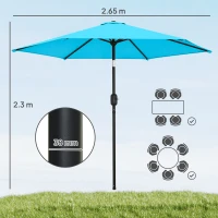 Outsunny 2.6 m Garden Parasol Umbrella with Aluminium Pole, Outdoor Patio Umbrella with Tilt and Crank, Vent, Blue(m-3)
