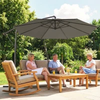 Outsunny 3 m Garden Cantilever Parasol with Cover, Round Overhanging Umbrella with 360° Rotation, Tilt, Grey(m-9)