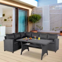 Salon de jardin KAPAS - 5 personnes - Acier et résine tressée - Noir(m-4)