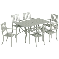 Outsunny 7 Pieces Garden Table and Chairs, 6 Seater Outdoor Table and Chairs with Umbrella Hole, for Garden, Light Grey