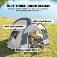 Outsunny Campingzelt für 2-4 Personen wasserdicht Familienzelt mit 3 Türen abnehmbar Regendach Bodenplane Tragetasche Dunkelblau(m-6)