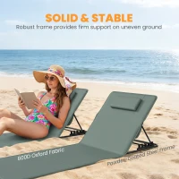 Outsunny Foldable Sun Loungers Set of 2, Portable Folding Beach Lounger with 4-level Adjustable Backrest, Grey(m-8)