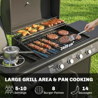 Outsunny 4+1 Burner Gas BBQ Grill with Storage Cabinet, 15.2 kW Gas Barbecue Trolley with Side Table, 4 Wheels, Warming Rack(m-4)