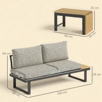 Outsunny Conjunto de Móveis de Jardim com Sofás de 2 Lugares, Mesa de Centro e Almofadas Espessas para Exterior, Cinza Claro(m-3)