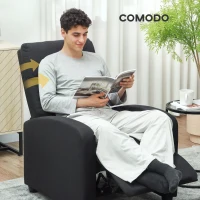 HOMCOM Poltrona Relax Reclinabile Manualmente con Poggiapiedi e Imbottita in Tessuto, Nero(m-5)