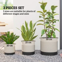Outsunny Plant Pots Handwoven Cotton Indoor Planters with Waterproof Liner Set of 3 White(m-5)