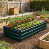 Outsunny Jardinière rectangulaire potager de jardin en acier galvanisé bordure de sécurité et fond ouvert 150x70x30cm vert(m-2)