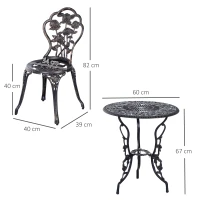 Outsunny 3 PC Bistro Set, Cast Aluminum, Steel-Bronze(m-3)