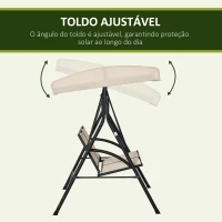 Outsunny Baloiço de Jardim Exterior de 2 Lugares com Toldo Ajustável e Estrutura em Aço Assentos Textilene 140x118x162 cm Bege(m-4)