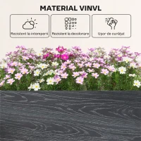 Outsunny Strat Înălțat pentru Grădină din Vinil, 102x102x33 cm, Kit Modular cu Picioare Îmbinabile și Bază Deschisă, Ghiveci pentru Culturi de Flori, Ierburi și Legume, Gri Închis(m-5)