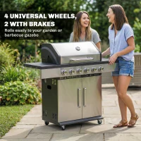 Outsunny 6 Burner Liquid Propane Gas BBQ Grill, Outdoor Portable Gas Barbecue Grill with Warming Rack, Side Tables, Cabinet(m-8)