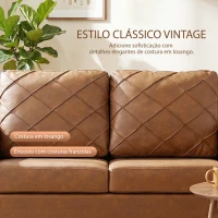 HOMCOM Sofá de 2 Lugares de PU com Pés de Madeira Encosto com Costuras Sofá Moderno para Sala de Estar Quarto Castanho(m-5)