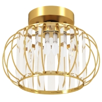 HOMCOM Plafonieră LED Modernă și Minimalistă cu Structură Tip Cușcă și 18 Cristale, din Metal Auriu, Ø27x19 cm