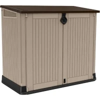 Coffre de rangement extérieur KETER en résine 880 litres Beige et marron- Malle de jardin sans vérins(m-1)