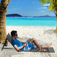 Outsunny Set of 2 Foldable Garden Beach Chair Mat, Outdoor Sun Lounger Seats with Adjustable Back, Magazine Pocket, Carry Bag(m-2)