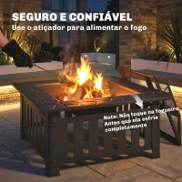 Outsunny Fogareiro Exterior Quadrado em Aço, 67x67x47 cm, com Atiçador e Tampa de Malha, para Festas, Preto(m-7)