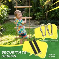 AIYAPLAY Scară de Frânghie 1,8m, Accesorii pentru Leagăne, Frânghie pentru Parc de Joacă Exterior, Cățărare cu 5 Trepte pentru Copii cu 2 Carabiniere și 2 Curele pentru Copaci(m-5)