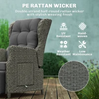 Outsunny Rattan Garden Recliner Chair, Reclining Garden Chair with Adjustable Back and Footrest, Flip Table, Cushion, Dark Grey(m-5)