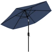 Outsunny 2.6 m Garden Parasol Umbrella with Aluminium Pole, Outdoor Patio Umbrella with Tilt and Crank, Vent, Navy Blue(m-1)