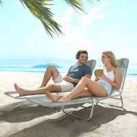 Outsunny Set of Two Steel Frame Sun Loungers, with Reclining Backs - Light Grey(m-8)