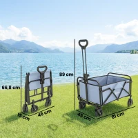 Outsunny Gartenwagen Transportwagen Faltbar Geländegängig 66L Belastbar 68kg Verstellbarer Griff 81 x 45 x 89 cm Grau(m-3)
