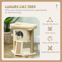 PawHut Drapak z matą do drapania z juty, platformą do leżenia, piłką do zabawy, domkiem dla kota, Beżowy, 40 x 40 x 57 cm(m-4)