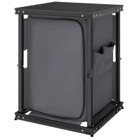 Outsunny Camping Camping Cupboards, Folding Portable Kitchen Table with 3-Tier Storage, Black(m-11)