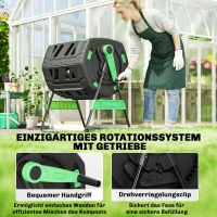 Outsunny Kompostbehälter, 200L Dualkammer-Komposter mit verstellbaren Lüftungsschlitzen, BPA-frei, Grün(m-5)