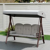 Outsunny 3 Seater Canopy Swing Chair, Outdoor Garden Swing Seat with Adjustable Canopy, Cushions and Cup Trays, Steel Frame, Light Grey(m-9)