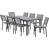 Ensemble repas de jardin : Table 180 cm + 8 chaises - Structure aluminium - Plateau verre trempé - Gris(m-2)