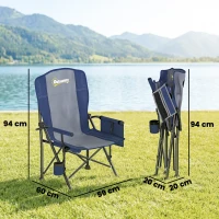 Outsunny Padded Camping Chair Adults Heavy Duty Folding Chair Side Pocket Cup Holder Carry Bag Outdoor Dark Blue(m-3)