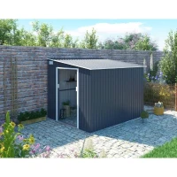 Abri de jardin en métal 5,5 m² - 215 x 257 x 193 cm - TORONTO - Kit d'ancrage inclus, 2 portes coulissantes - Gris(m-3)