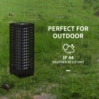 Outsunny Lampa solarna, lampa ogrodowa z rattanu, wodoodporna lampa ścieżkowa z czujnikiem światła, automatyczna lampa ogrodowa LED, lampa zewnętrzna na balkon, stal, czarny, 15,5 x 15,5 x 46 cm(m-7)