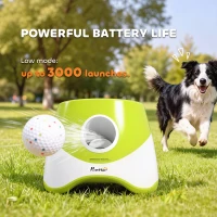 PawHut Automatic Dog Ball Launcher with 5 ETPU Tennis Balls 2.3", 3 Distance Settings 20/33/46ft, Green(m-6)