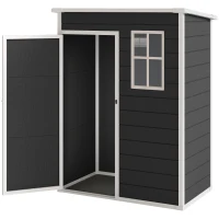 Outsunny 5' x 3' Garden Shed with Floor, Outdoor Storage Shed with Lockable Door, Window and Vent, Black(m-11)