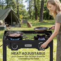 Outsunny Double Burner Camping Stove, 150,000 BTU High Pressure Camping Gas Stove with Detachable Legs, Black(m-6)