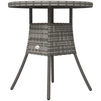 Outsunny 70 cm Wood-Effect Rattan Garden Table - Natural Wood Finish(m-11)