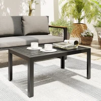 Outsunny Outdoor Side Table, Rectangular Patio Coffee Side Table with Steel Frame and Slat Tabletop for Garden, Balcony, Grey(m-6)