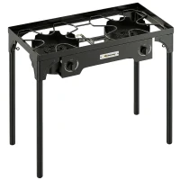 Outsunny Double Burner Camping Stove, 150,000 BTU High Pressure Camping Gas Stove with Detachable Legs, Black(m-1)