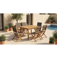 Ensemble repas de jardin TOSCANA - Table extensible + 6 six chaises pliantes - Bois d'acacia - 6 places - Bocarnea(m-2)