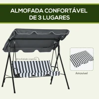 Outsunny Balanço de Jardim Exterior Baloiço de 3 Lugares com Toldo Ajustável e Estrutura de Aço 172x110x153 cm Cinzento e Branco(m-7)